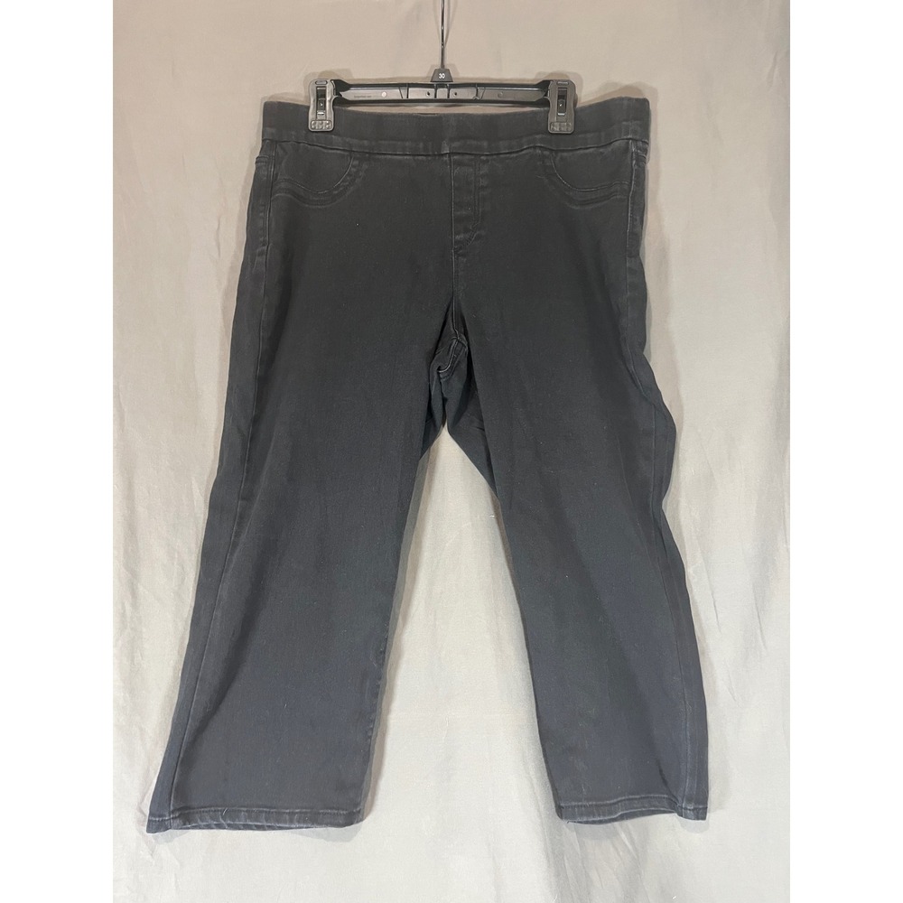 Denim & Co. Womens XL Black Wash Elastic‎ Waist Cropped Jeans Pants Leggings